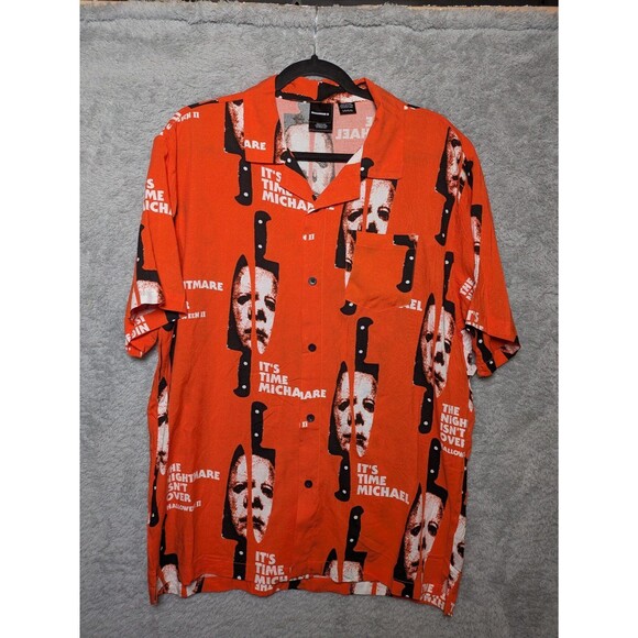 Halloween II Michael Myers Mens Large Graphic Print Camp Shirt Short Sleeve NWOT - Picture 1 of 6
